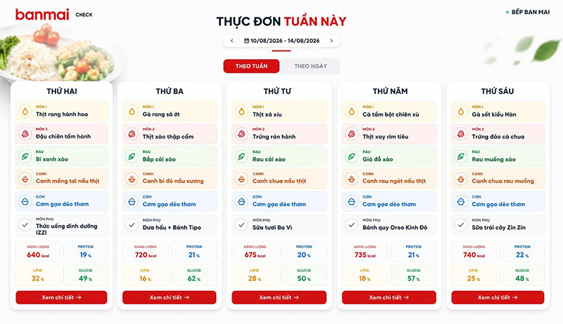 Ban Mai Tối Ưu Thực Đơn Suất Ăn Theo Tư Vấn Viện Dinh Dưỡng Quốc Gia
